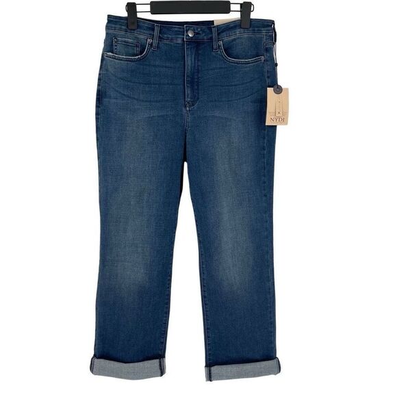 NYDJ High Rise Relaxed Straight Leg Jeans Bluewell Wash Women 12 Stretch NWT - Picture 1 of 9